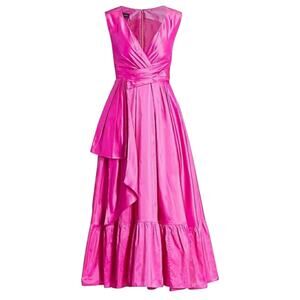 Talbot Runof Silk Taffeta Faux-Wrap Tea-Length Gown Size 12